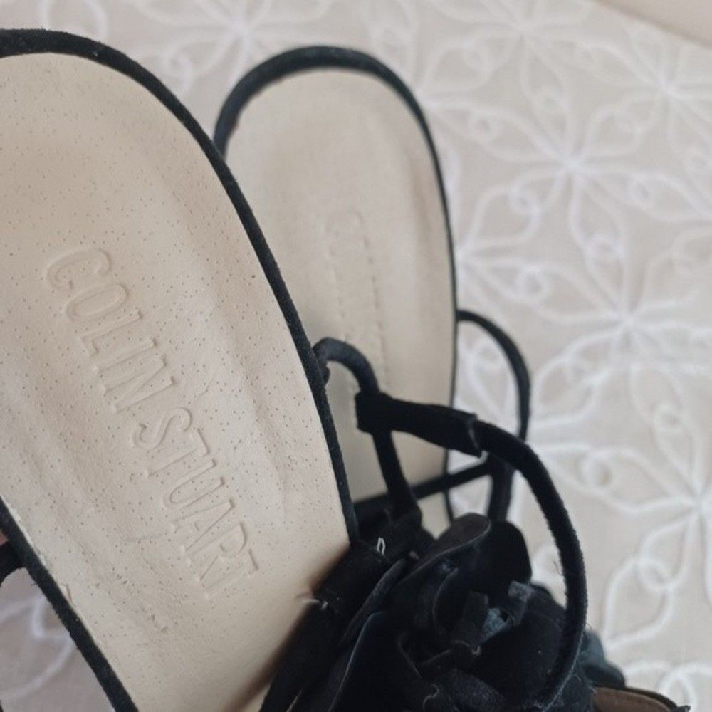 Colin Stuart Black Slingback Suede Flower Heels Sandals - Picture 12 of 16